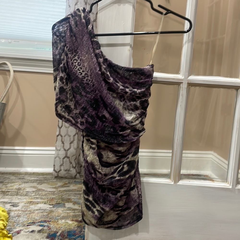 Purple mesh blouse over one shoulder. Size small from Charlotte Russe.